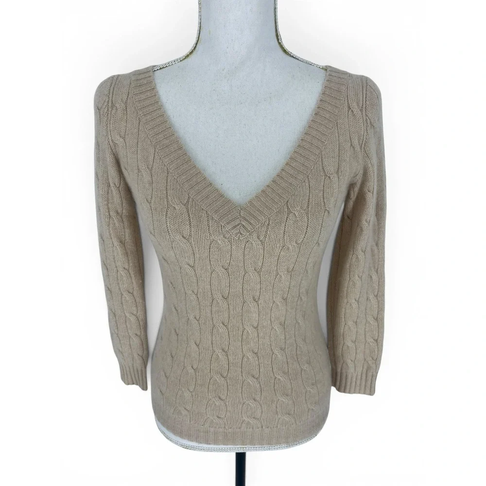 Ralph Lauren Black Label Cashmere Cable Knit Sweater Beige M